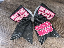 May the fierce be with you cheer wars hair bow pink black glitter rhinestones