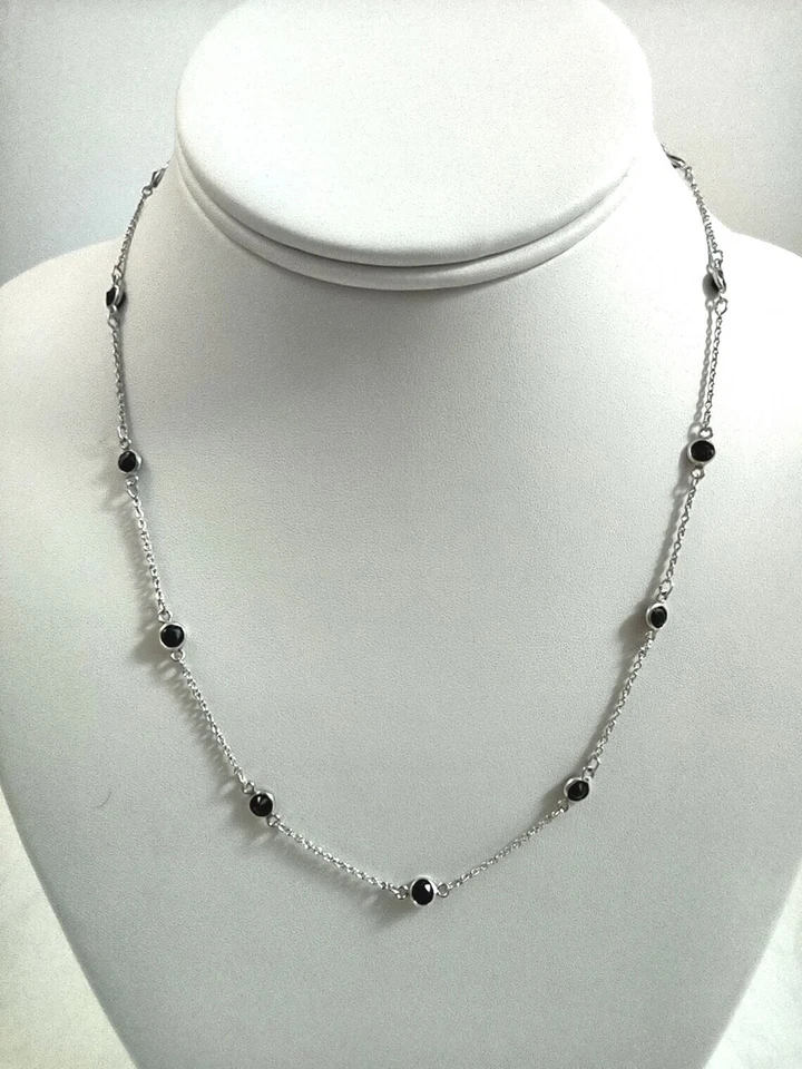Ожерелье из белого золота 14 карат с черным ониксом круглой огранки созданное в лаборатории 6 карат - Изображение 4 из 4