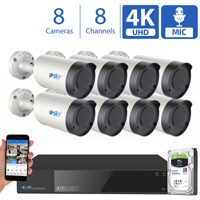 8 Channel NVR (8) 4K Microphone Varifocal AI IP Bullet Security Camera System