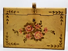 Yellow Metal Toleware Silent Butler Crumb Catcher Floral 9"x6" Shabby Farmhouse