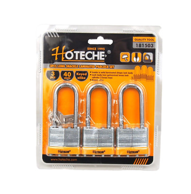 3 Pc Laminated Steel Padlock 1-1/2'' 40mm Long Shackle Keyed Alike 3 keys 181503