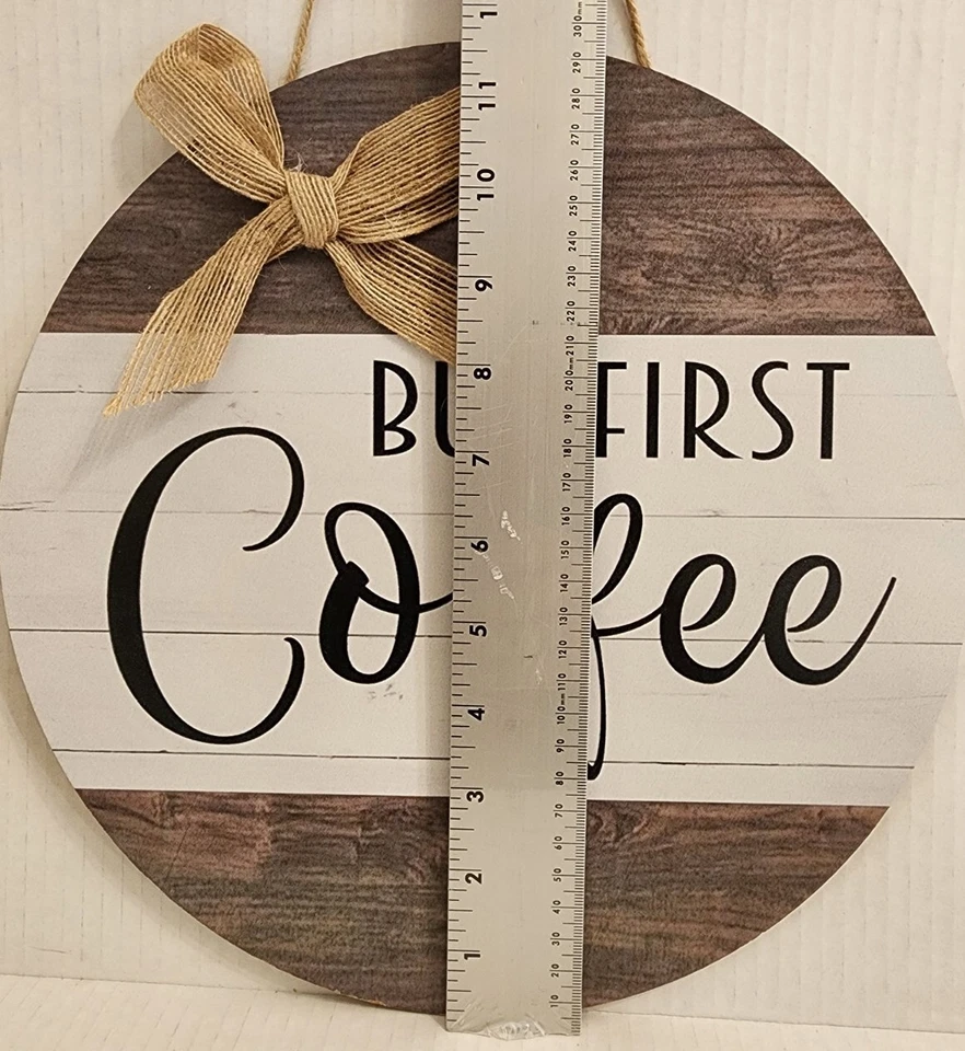 Round Wooden Sign BUT FIRST COFFEE Hanging Wooden Sign RusticHome diameter 11.8" - Image 3 of 4