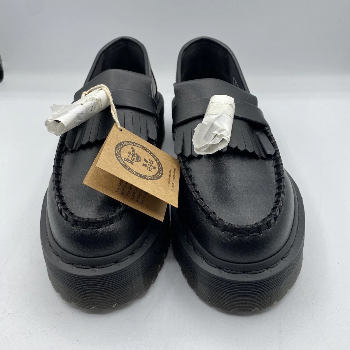 Dr Martens Vegan Adrian Quad Mono Platform Loafers Black Leather 