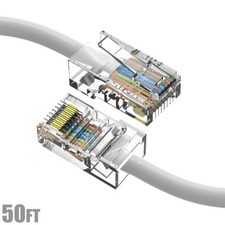50FT Cat5E RJ45 Ethernet LAN Network UTP Cable Non Boot Copper Gold 24AWG White
