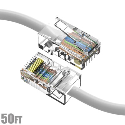 50FT Cat5E RJ45 Ethernet LAN Network UTP Cable Non Boot Copper Gold 24AWG White