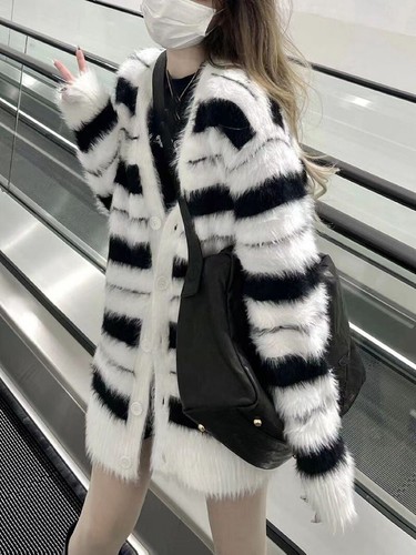 Sweet Girls Furry Sweaters V-Neck Knitwear Cardigan Students Loose Coat Outwear