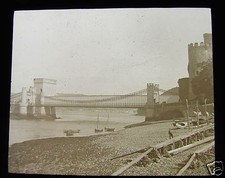 Glass Magic lantern slide CONWY CASTLE SUSPENSION BRIDGE NO2 C1910 WALES