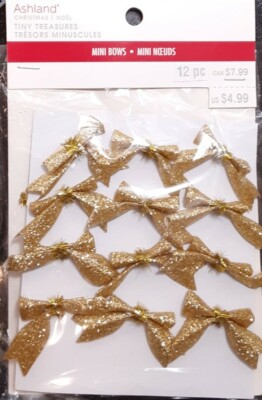 Ashland Christmas Tiny Treasures Mini Bows Gold 12 Pc  Brand New