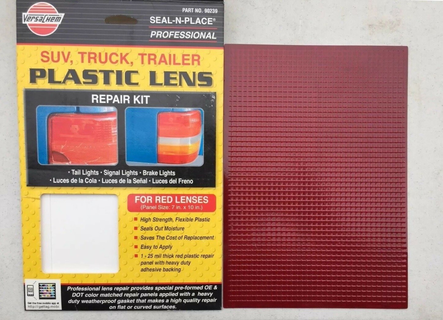 VersaChem 90239 Seal N Place Plastic Lens Repair Kit Red Lenses 7" X 10