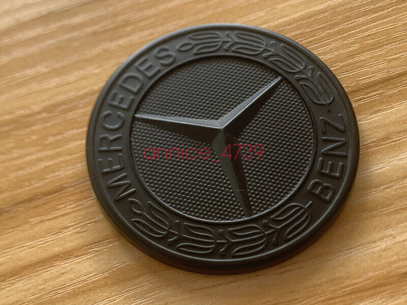 Matt Black Flat Laurel Wreath Hood Badgel Emblem for Mercedes Benz - Adhesive Mount