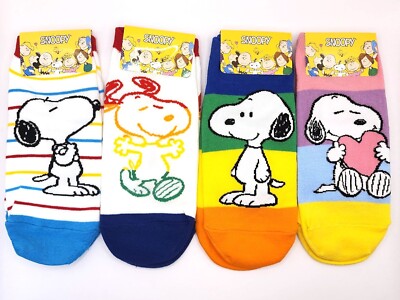 4 Pairs Snoopy Peanuts Rainbow Pattern Sneaker Socks for Women