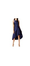 FABULOUS COAST CARA NAVY SATIN HIGH LOW OCCASION MIDI DRESS SIZE 8 - BNWOT