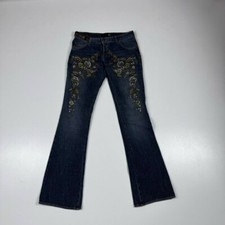 Just Cavalli Jeans Embroidered Floral Flare Italy Size 27 Y2K Boho Rare