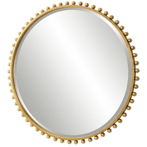 Uttermost Taza Round Contemporary MDF and Iron Mirror in Gold - Picture 3 of 8