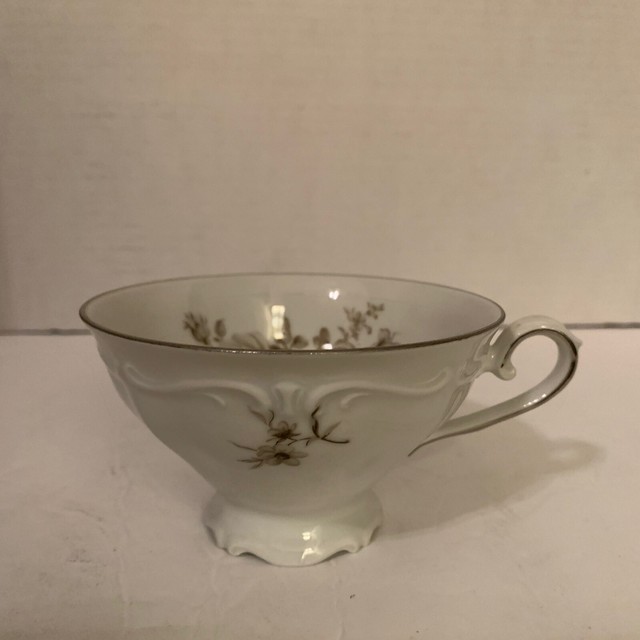 Vintage Bavaria Tea Cup Western Germany Footed Romantic Gray Roses