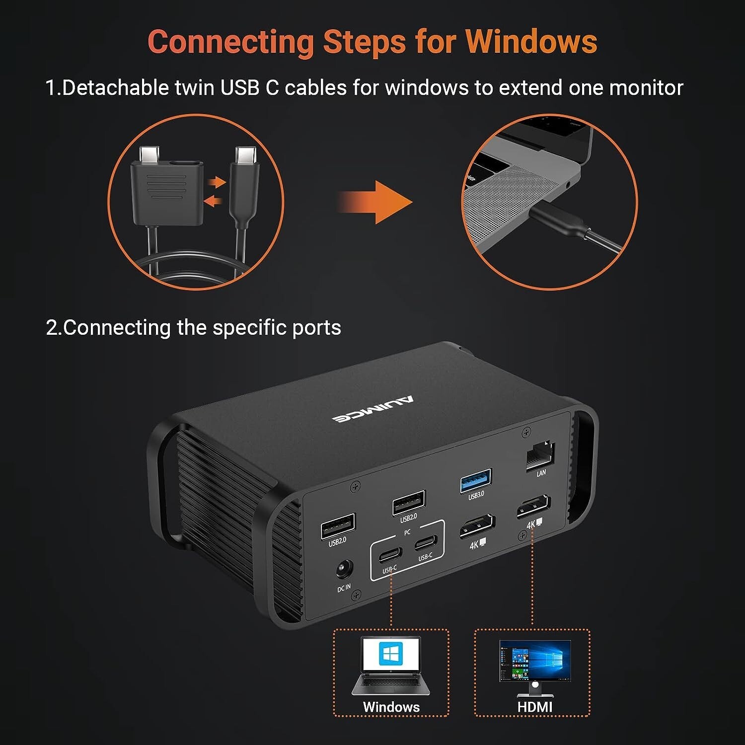 AUIMCE MacBook Pro 14-in-2 USB C Docking Station Dual Monitor 4K@60HZ *2416A9D
