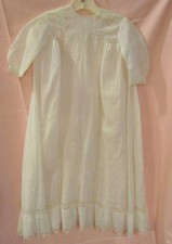Antique white batiste long christening dress- tatting  openwork-dolls -baby VGC