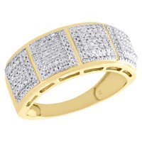 Herren 10K Gelbgold Echt Diamant Kuppel Stufig Ehering 10Mm Pave Ring 0.51 Karat