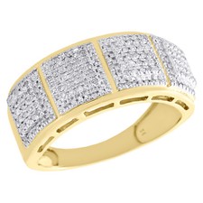 Mens 10K Yellow Gold Real Diamond Dome Tier Wedding Band 10mm Pave Ring 0.51 CT.