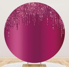 7x7ft Round Backdrop Cover Hot Pink Glitter Sequins Drippy Circle Photo Backgrou