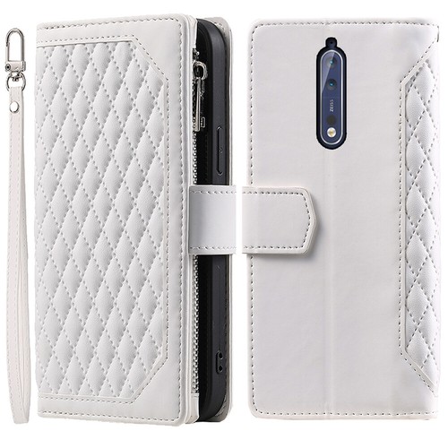 Lujoso Rhombic Leather Wallet Case Zipper Flip Card Phone Case para Nokia 8 - Imagen 27 de 44