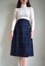 Vintage 1980s 100 Wool Plaid A-line Wrap Midi Skirt