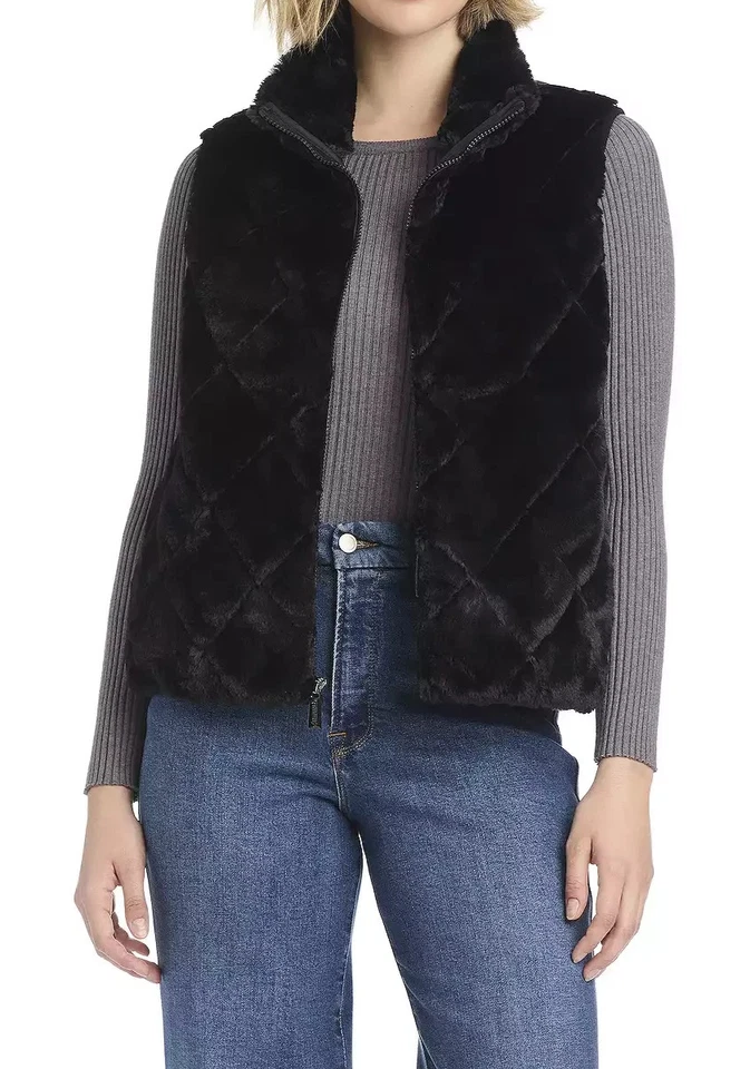 Modern Supply by Sanctuary Women's Black Faux Fur Puffer Vest - Size XL - NWT - Image 2 of 4