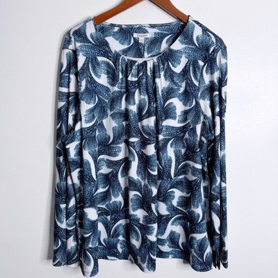 NWT Chico's Knit Top Drift Gathered Neck Top Passport Blue XXL Chico's 4 Stretch
