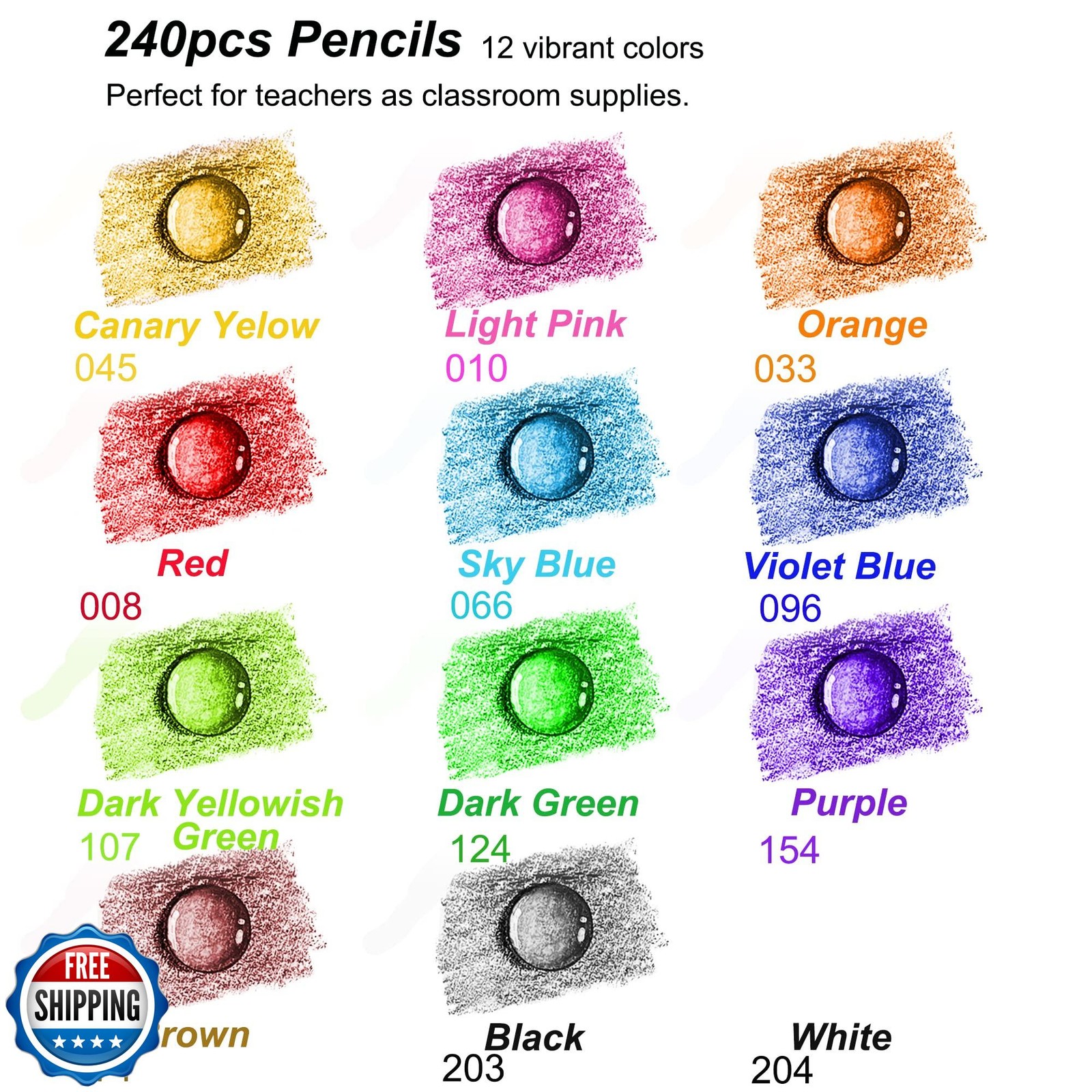 KALOUR Premium Colored Pencils Bulk,12 Assorted Vibrant Colors,240 Count Tota