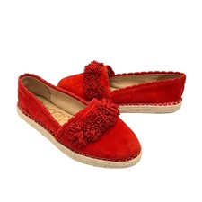 Sam Edelman 8.5 Issa NWOB Red Orange Suede Pom Pom Espadrilles Flats Slip On