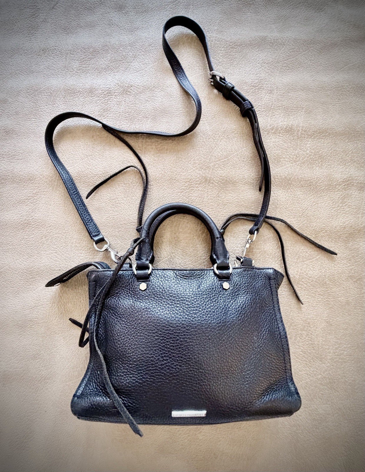 Y2K Rebecca Minkoff Micro Moto Black Leather Crossbody Double Handle Bag