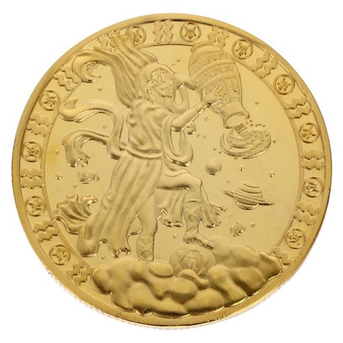 Aquarius Zodiac Horoscope Gold Plated Collectors Coin