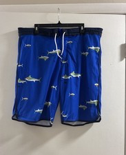 Old Navy California Men Sz 38 Blue Shark Logo Beach Vacay Drawstring Swim Shorts