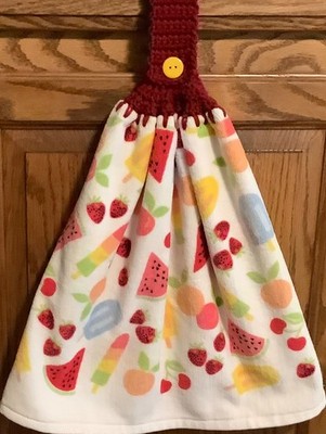 Double Hanging kitchen towel fruit ice cream crocheted red  top