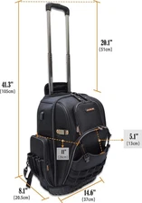 WELKINLAND 72 pockets Rolling Tool Backpack Large Bag Wheels Rolling Electrician