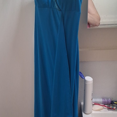 #ad De Laru by Sheila Wren Blue Beaded V Neck Sleeveless Chiffon Maxi 7 8 $20.00