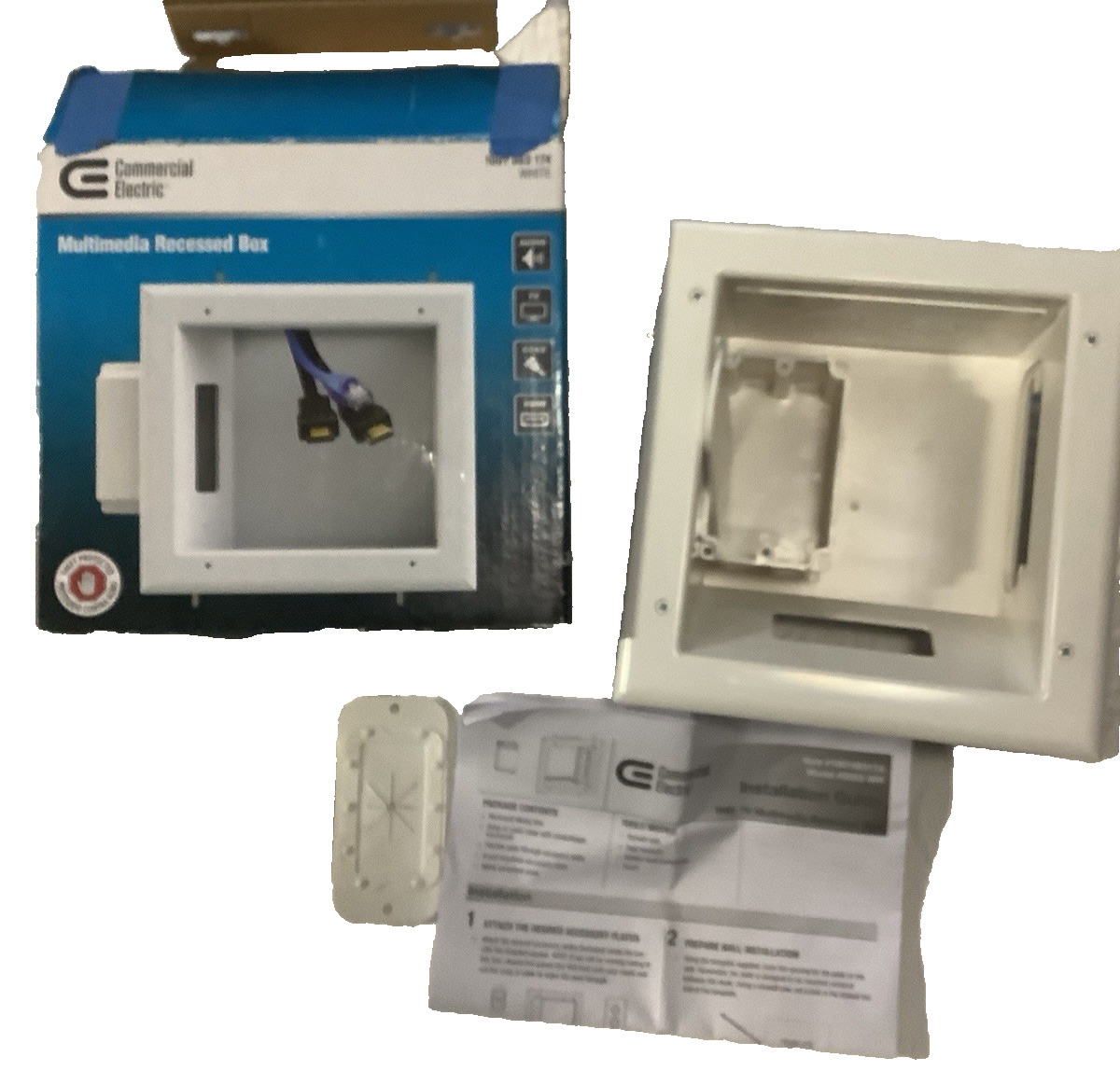 Commercial Electric 1-Gang Cable Pass-Through Wall Plate, Wh