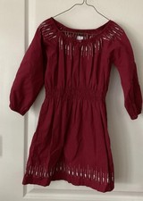 Tea Collection Dress Girls Sz 6 Long Sleeve Cotton Red/maroon Silver Embroidered