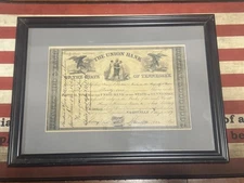 Framed 41 Shares At $100 Ea The Union Bank Of Tennessee Original From 1859