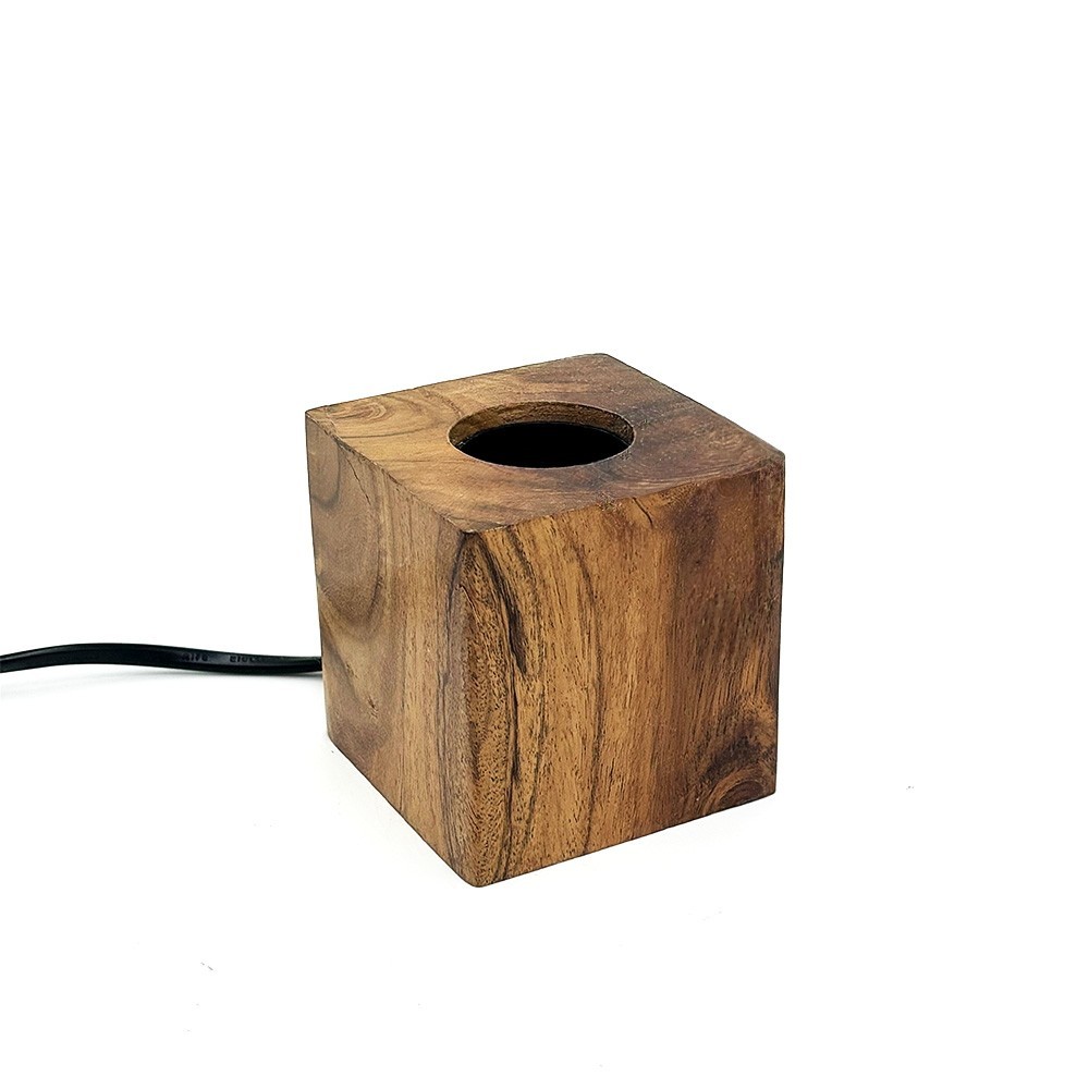 Portalampada da tavolo Cubo in legno artigianale E27 75x75 mm LedLedITALIA