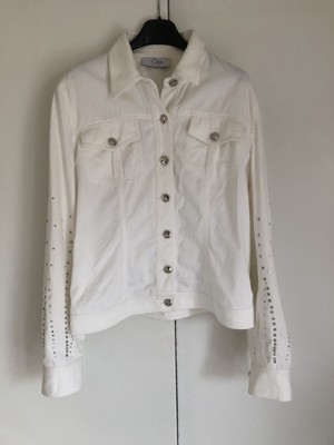 Clips Jacket Damen Jeans Baumwolle Size 44 Sommerjacke Weiß Mit Strass 