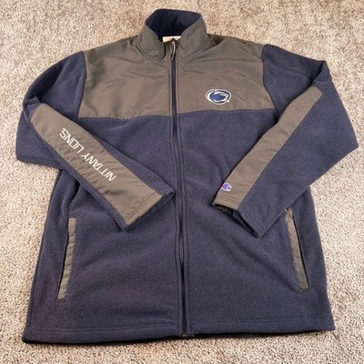 Penn State Fleece Mens L Navy Gray Full ZIp Pockets Champion Lions Jacket