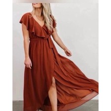 Baltic Born Katya Ruffle Maxi Dress Rust Orange 3XL Wedding Guest Formal Gown