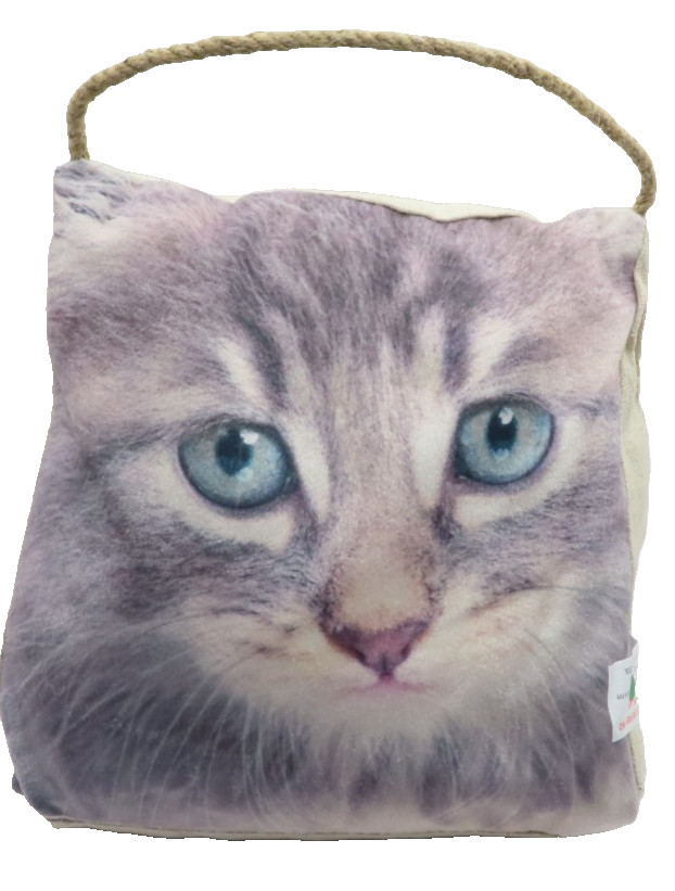 Grey Tabby Cat Doorstop 30 CM with Handle Home Decor Gift Feline Meow