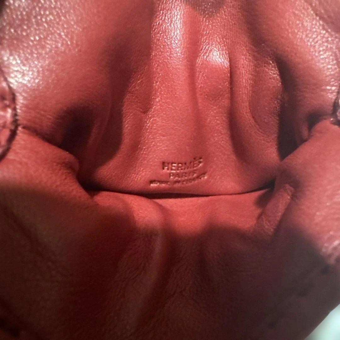 Hermes Mini Drawstring Pouch Leather Red Authenti… - image 2