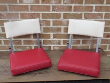 2 1-HA-68 VINTAGE FOLDING STADIUM BLEACHER PADDED SEAT CHAIR RED / WHITE I PAIR