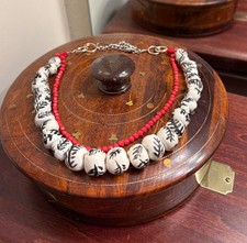 White clay bead necklace ,hand painted in bla...