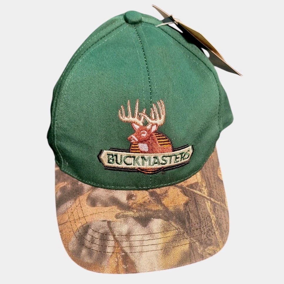 NEW WITH TAGS Vintage Buckmasters Camo and Green Adjustable Hat/Cap