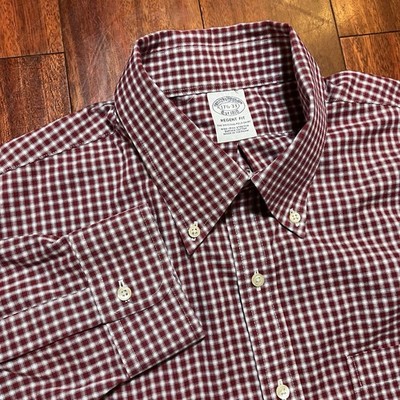 Brooks Brothers Dress Shirt Mens XL 17.5 33 Regent Non Iron Red Check Plaid