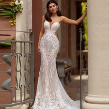 Luxurious Mermaid Wedding Dress Embroidered Lace With Bead Ballgown V-Neck